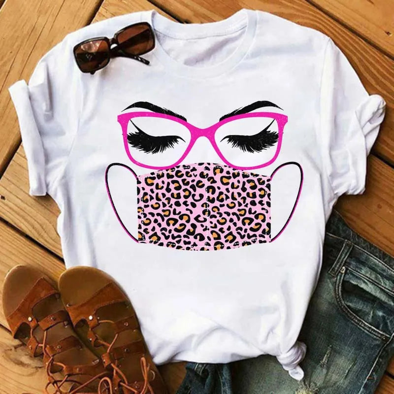 Kawaii Fashion Graphic Women Tops Eyelashes