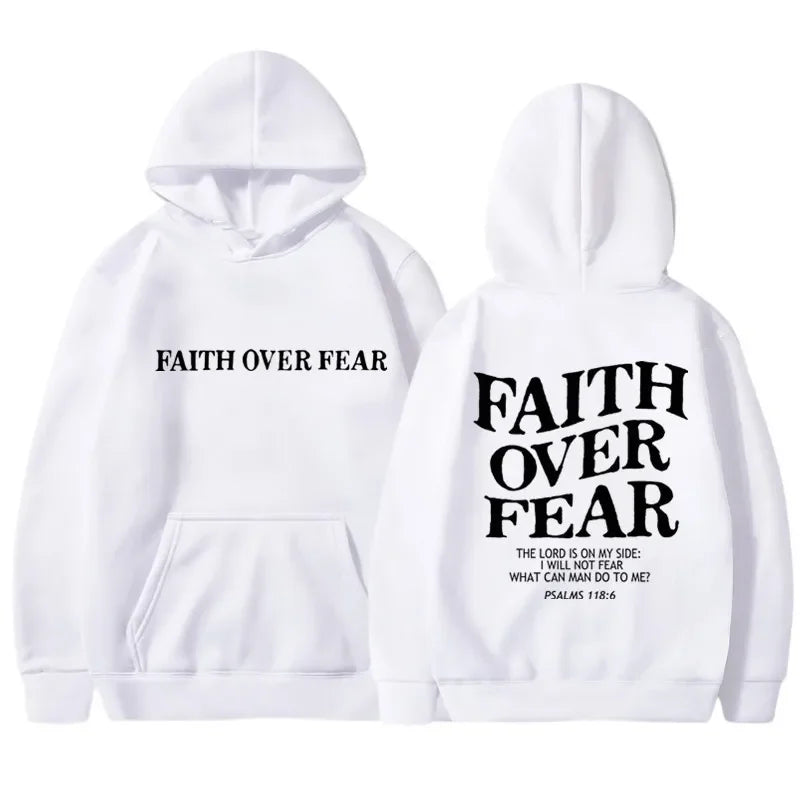 FAITH OVER FEAR Print Hoodies for Men Women Casual