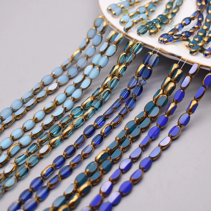 4x7mm 50pcs/lot Briolette Oval Glass Beads Plating Gold Color Crystal