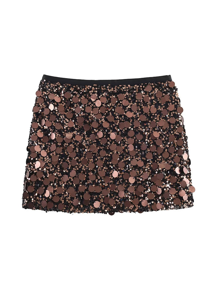  TFMLN New Women Fashion Sequined Mini Skirts Solid