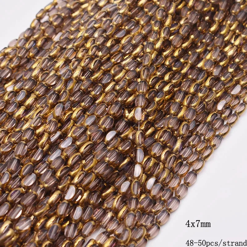 4x7mm 50pcs/lot Briolette Oval Glass Beads Plating Gold Color Crystal