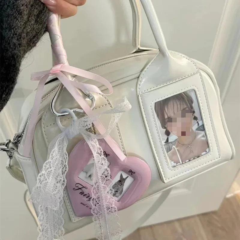 2026 New Y2K Harajuku Shoulder Bag Women featuring personalized photo and decorative charms.
