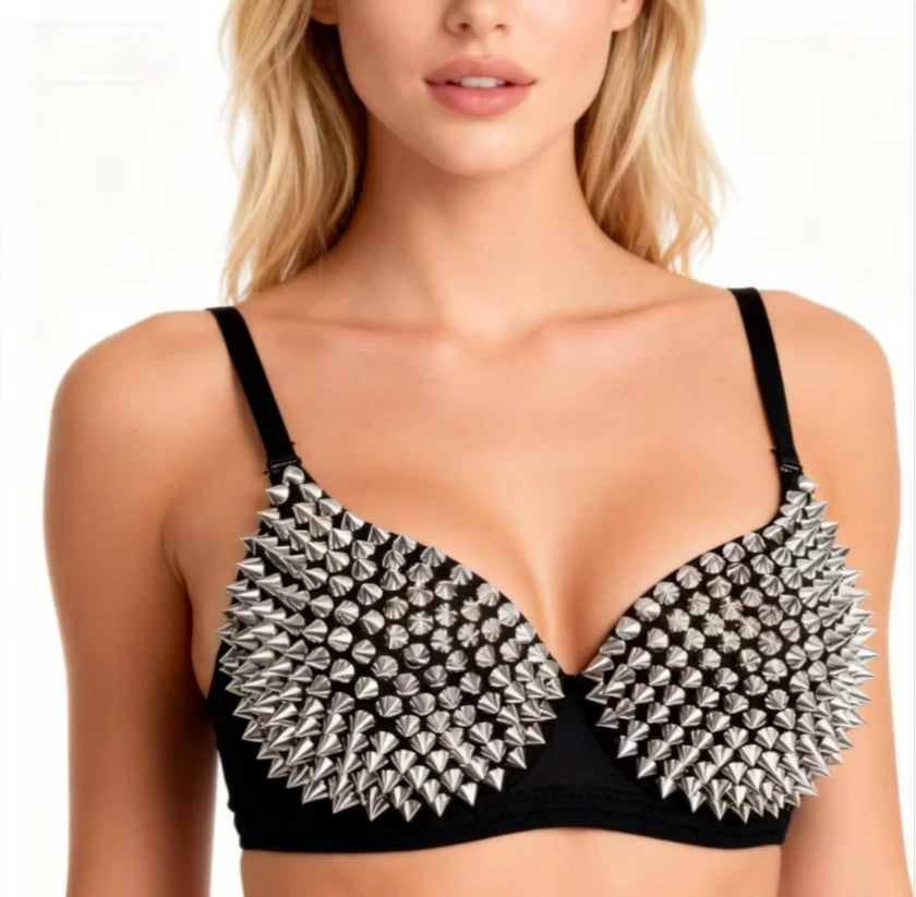 Silver Rivets Punk Rave Bralette Lingerie Gothic Bra