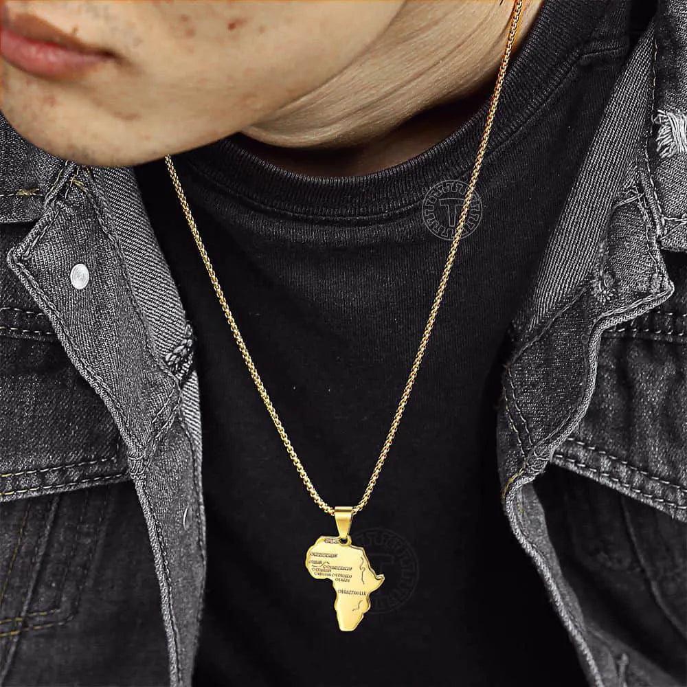 Africa Map Pendant Necklace for Men Women Stainless Steel Jewelry - Lady Vals Vanity