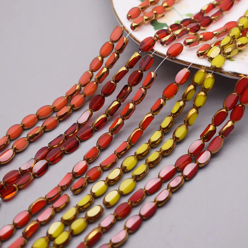 4x7mm 50pcs/lot Briolette Oval Glass Beads Plating Gold Color Crystal
