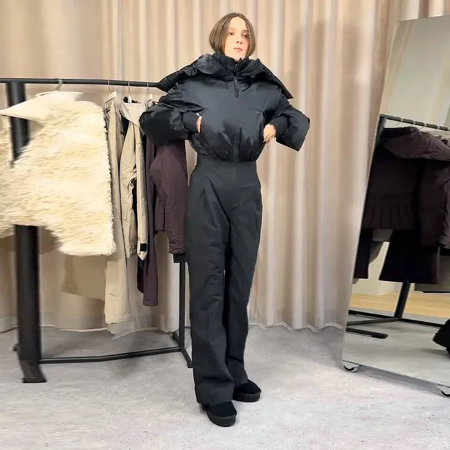 Warm Hooded Fur Splicing Ski Suit Women's