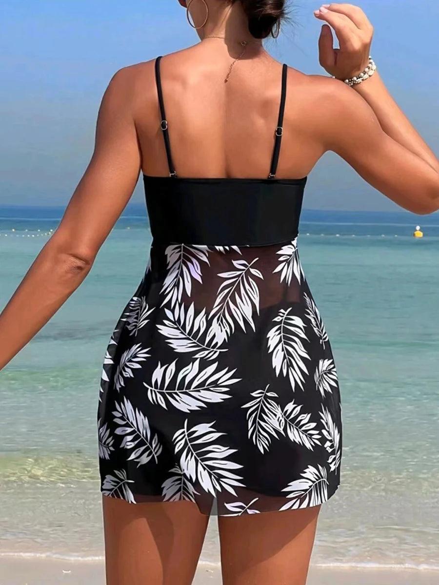 2024 Short Dress Tankini With Shorts Swimsuit Women Swimwear Female Padded Printed Bathing Swim Suit Swimming Beachwear Summer - IM PERKY Boutique