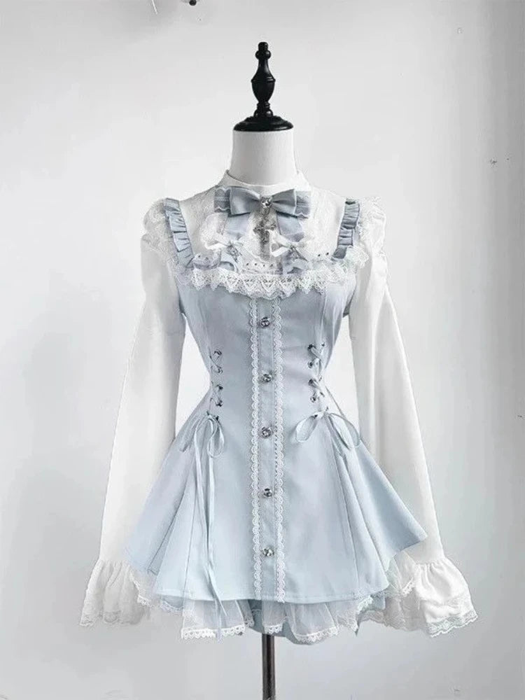 Y2k Aesthetic Lolita Style Bow Dress Shorts Set