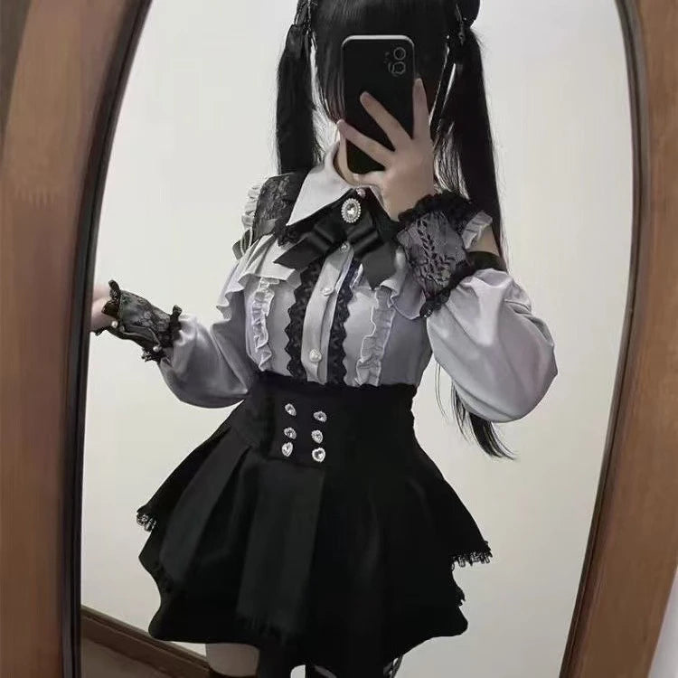 Y2k Aesthetic Lolita Style Bow Dress Shorts Set
