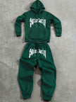 2Pcs Fleece Hoodie Suit Art Graphic Letter Print