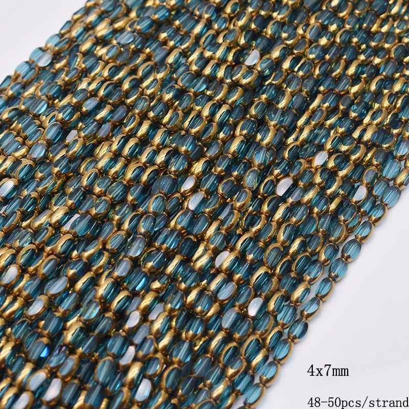 4x7mm 50pcs/lot Briolette Oval Glass Beads Plating Gold Color Crystal