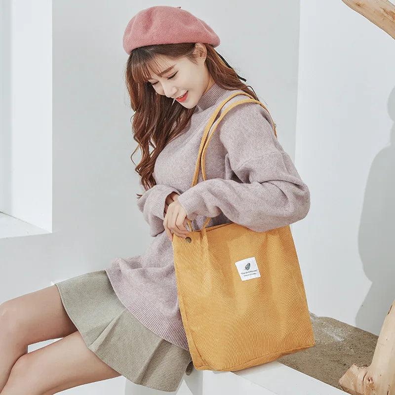 2023 Autumn Women Big Shopping Bag Japanese Corduroy Shoulder Bag Women Cross Body Bag Large Shopping Storage Bag Handbag - IM PERKY Boutique