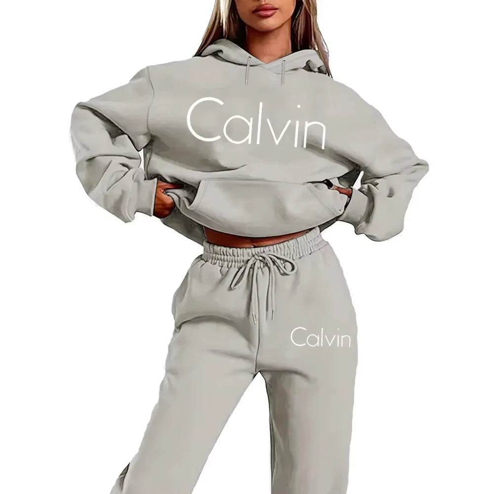 Men Women Printed Hoodie 2‑Piece Tracksuit, Casual