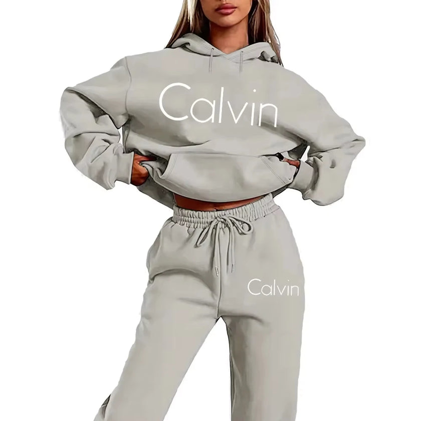 Men Women Printed Hoodie 2‑Piece Tracksuit, Casual