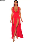 Sexy Deep V Neck High Split Bodycon Cocktail Party Maxi Dress