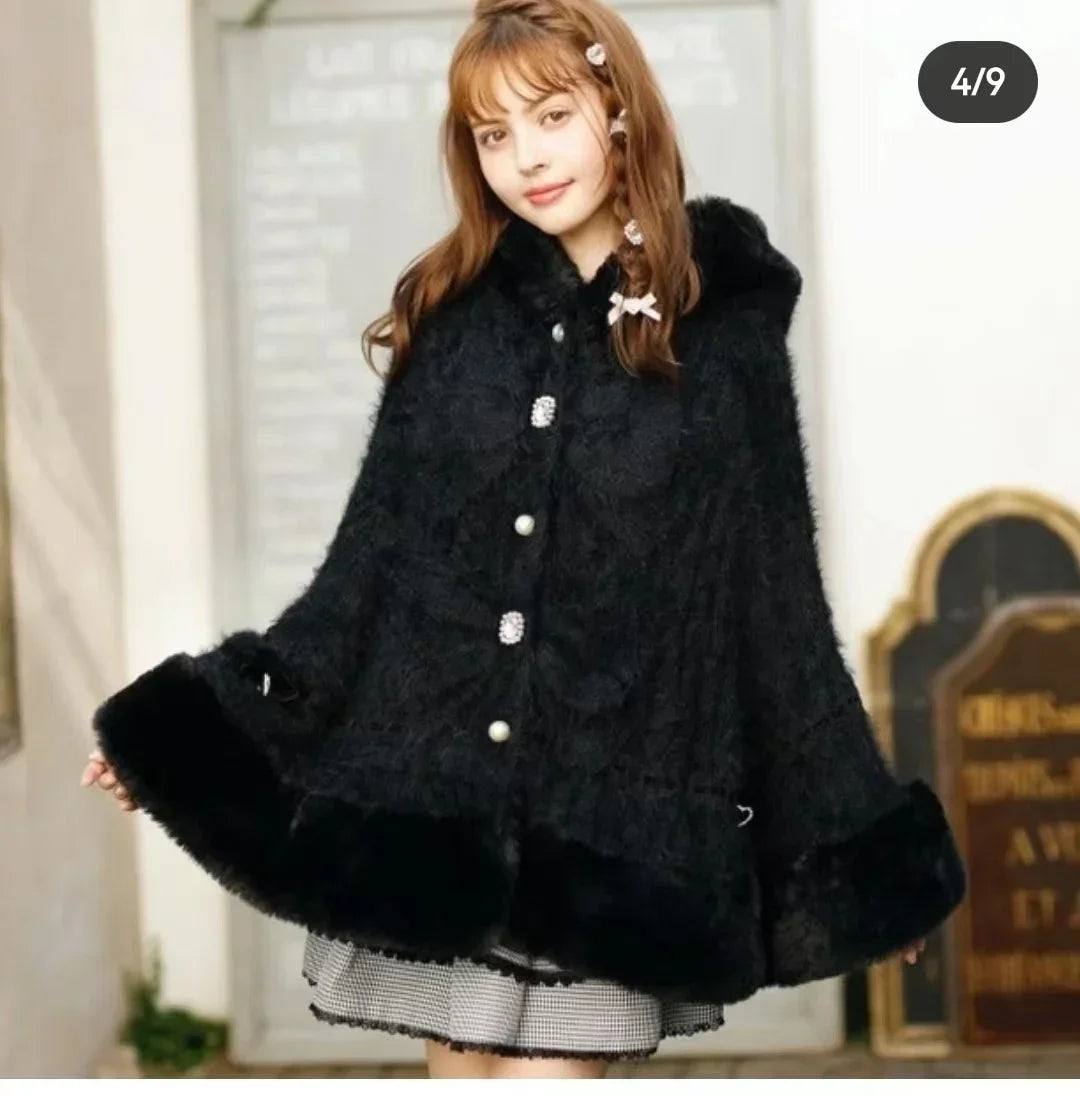 Japanese Liz Sweet Princess Faux Rabbit Fur Cape Coat