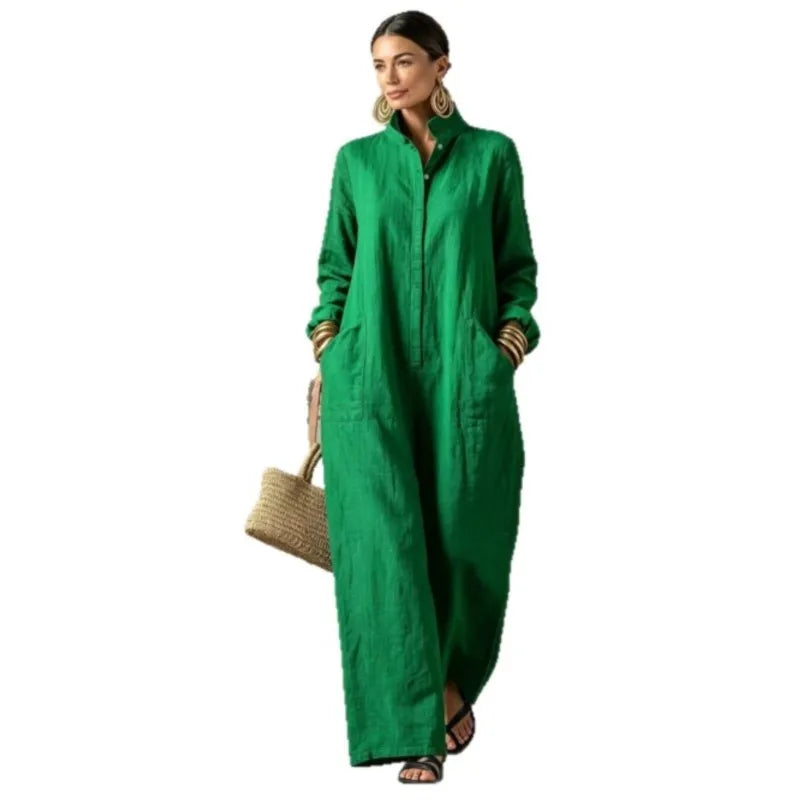 Women's Spring Autumn Long Sleeved Jumpsuit With Pockets