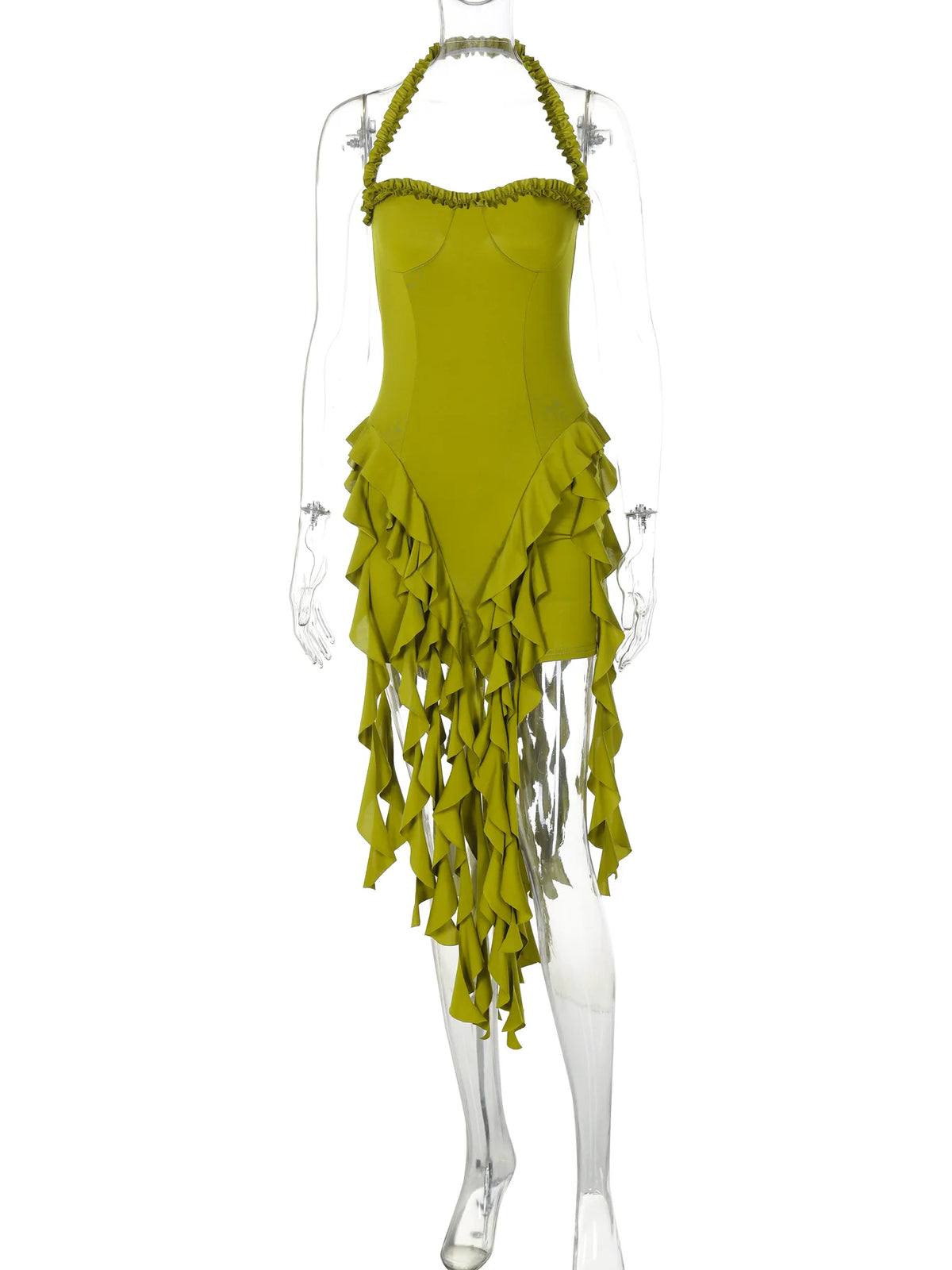Hugcitar Elegant Halter Solid Ruffles Dress