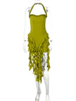 Hugcitar Elegant Halter Solid Ruffles Dress