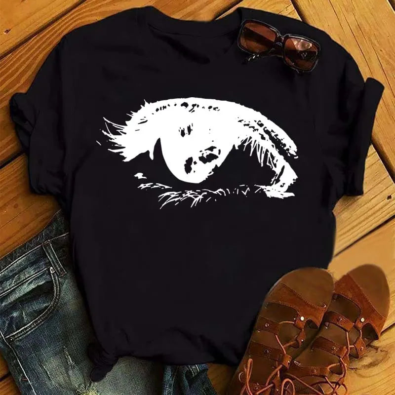 Kawaii Fashion Graphic Women Tops Eyelashes