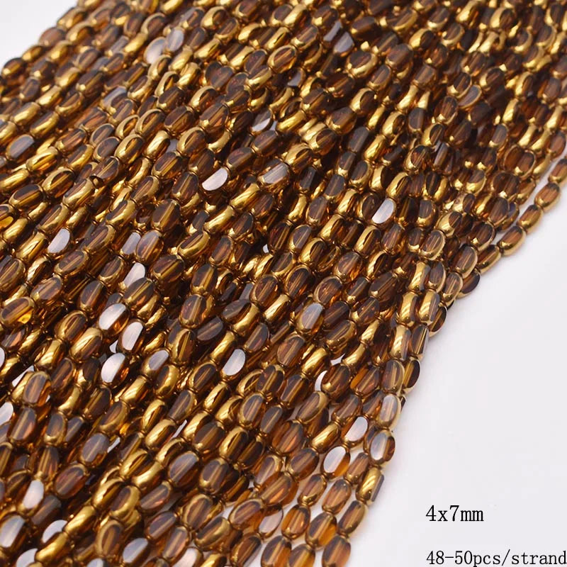 4x7mm 50pcs/lot Briolette Oval Glass Beads Plating Gold Color Crystal