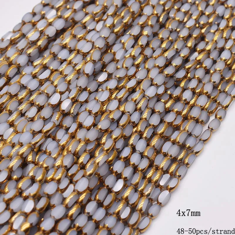 4x7mm 50pcs/lot Briolette Oval Glass Beads Plating Gold Color Crystal