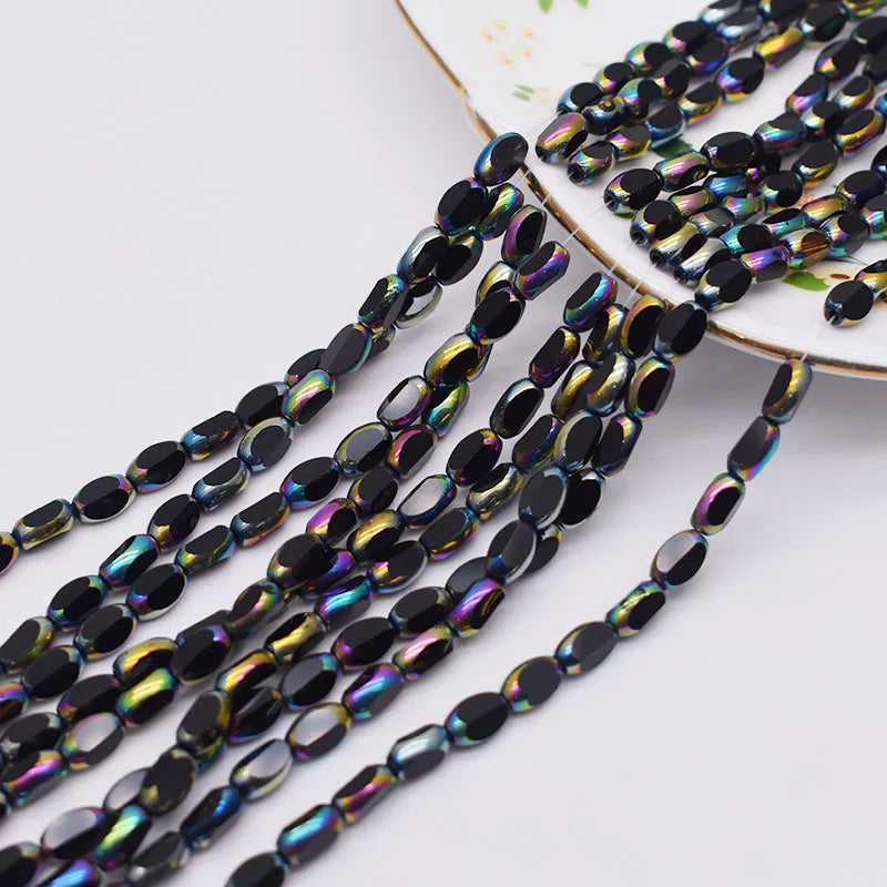 4x7mm 50pcs/lot Briolette Oval Glass Beads Plating Gold Color Crystal