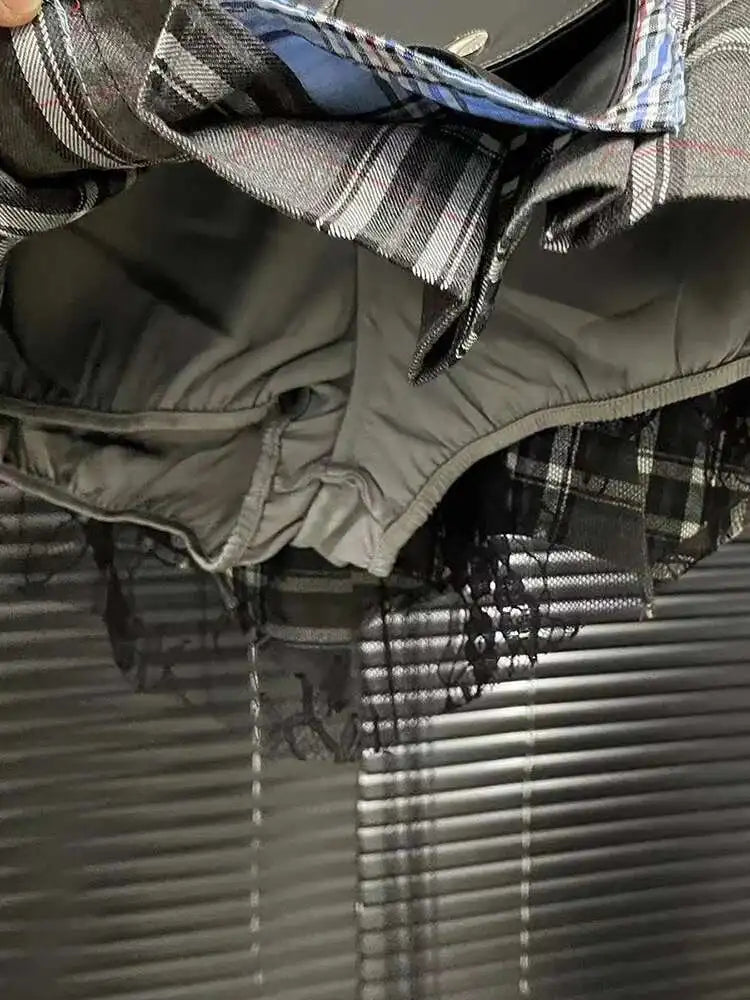 DEAT Fashion Trendy Women's Patchwork Plaid Design Pleated