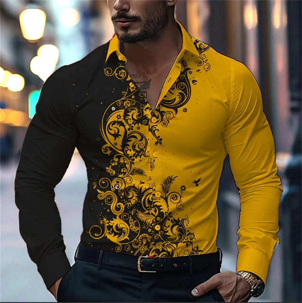 Men'S Stylish Red Floral Print Dress Shirt - Casual