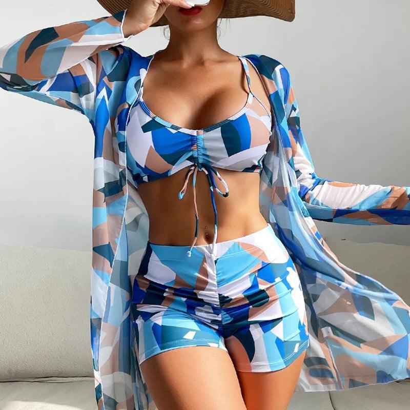 Summer Print Swimsuits Tankini Sets Female Swimwear Push Up For Beach Wear Three-Piece Bathing Suits Pool Women's Swimming Suit - IM PERKY Boutique