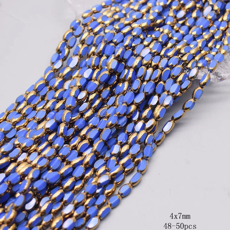 4x7mm 50pcs/lot Briolette Oval Glass Beads Plating Gold Color Crystal