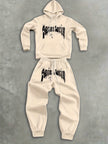 2Pcs Fleece Hoodie Suit Art Graphic Letter Print