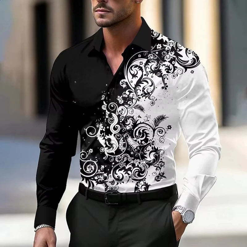 Men'S Stylish Red Floral Print Dress Shirt - Casual
