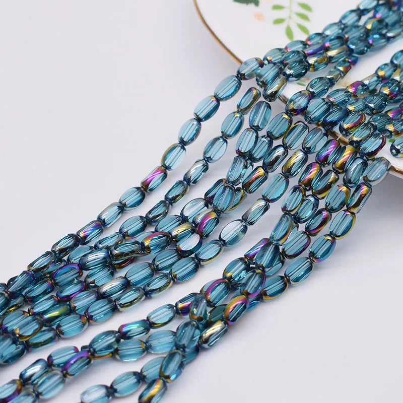4x7mm 50pcs/lot Briolette Oval Glass Beads Plating Gold Color Crystal