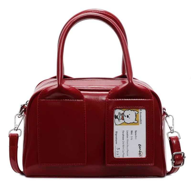 2026 New Y2K Harajuku Shoulder Bag Women in red with double handles and front pocket.