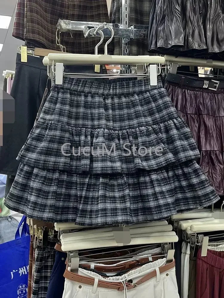 Y2k Cute Ruffled Plaid Skirt Punk Rock Subculture