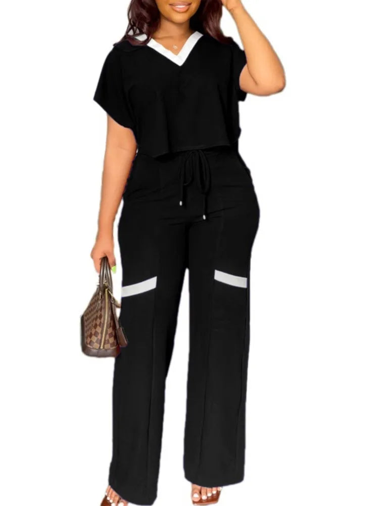 Elegant Women's Casual Short Sleeve T-shirt Sports Suit 2-Piece set