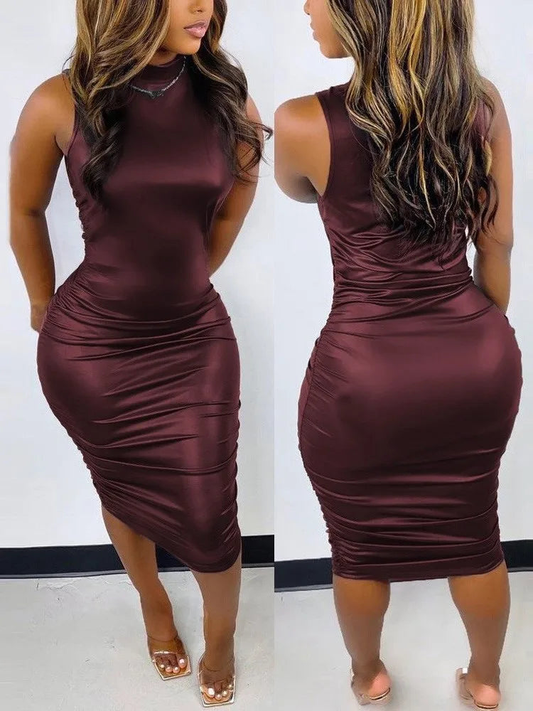 Elegant Women's Round Neck Bodycon Midi Dress