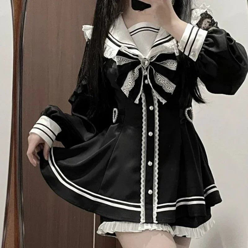 Y2k Aesthetic Lolita Style Bow Dress Shorts Set