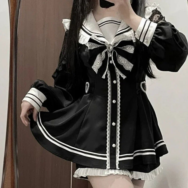 Y2k Aesthetic Lolita Style Bow Dress Shorts Set