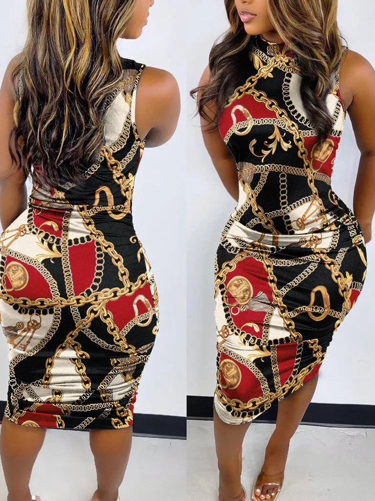 Elegant Women's Round Neck Bodycon Midi Dress