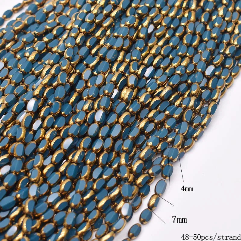 4x7mm 50pcs/lot Briolette Oval Glass Beads Plating Gold Color Crystal