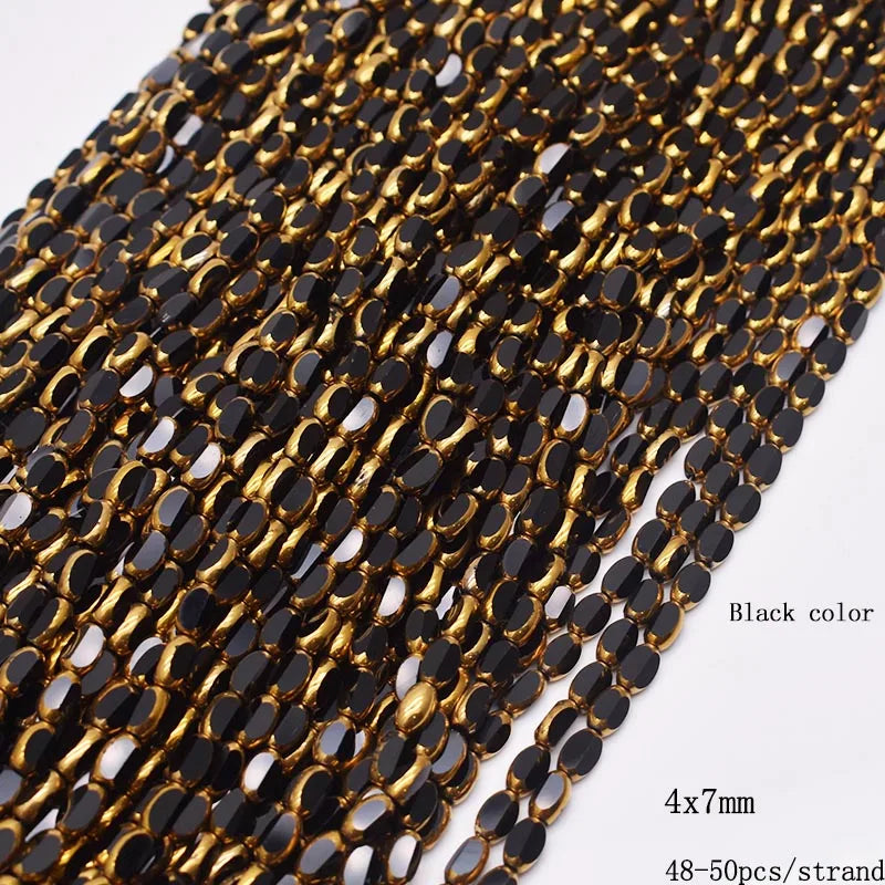 4x7mm 50pcs/lot Briolette Oval Glass Beads Plating Gold Color Crystal
