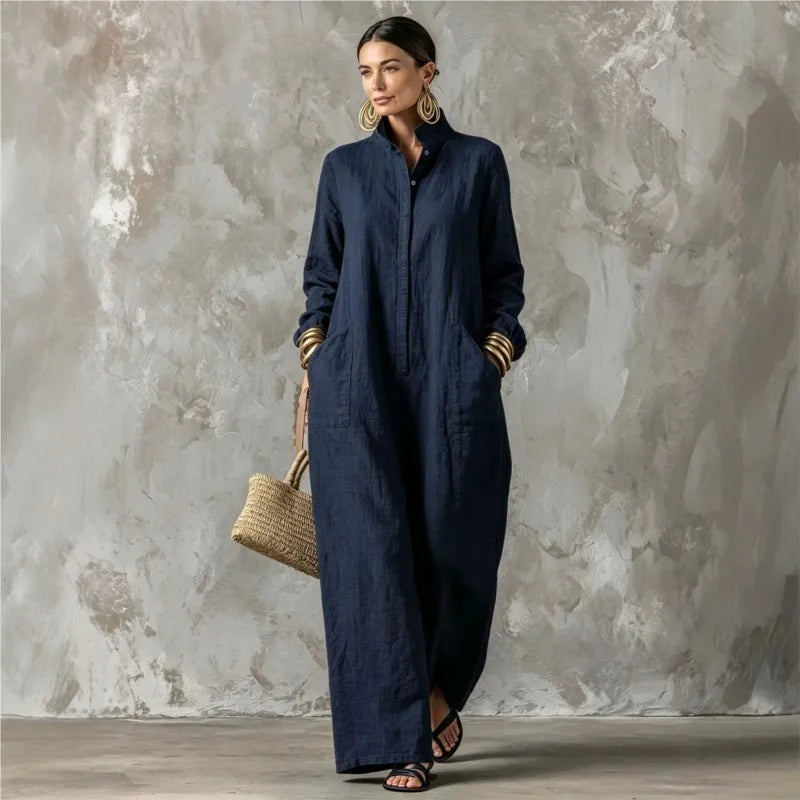 Women's Spring Autumn Long Sleeved Jumpsuit With Pockets