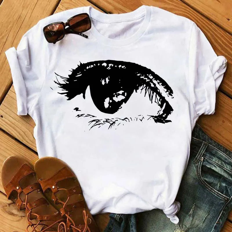 Kawaii Fashion Graphic Women Tops Eyelashes
