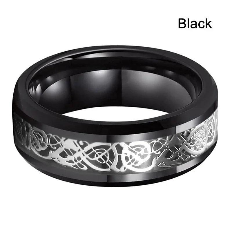 10 Colors 8mm Men's Stainless Steel Celtic Dragon Ring Inlay Red Green Black Carbon Fiber ring Wedding Band Jewelry Size 6-13 - IM PERKY Boutique