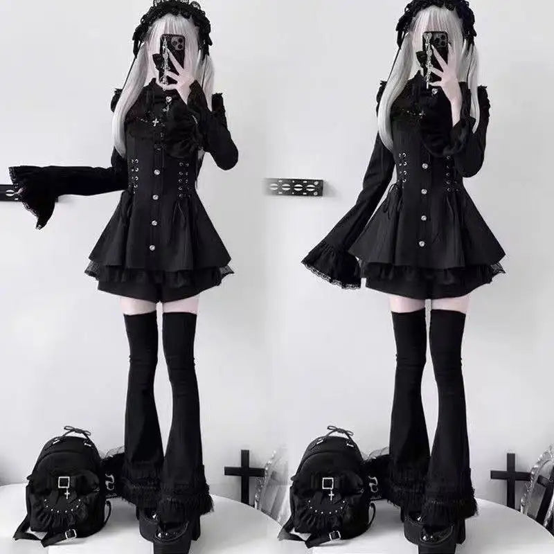 Y2k Aesthetic Lolita Style Bow Dress Shorts Set