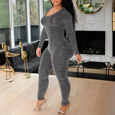 Sexy Jumpsuit Woman Allover Print Lace-up Side Plaid