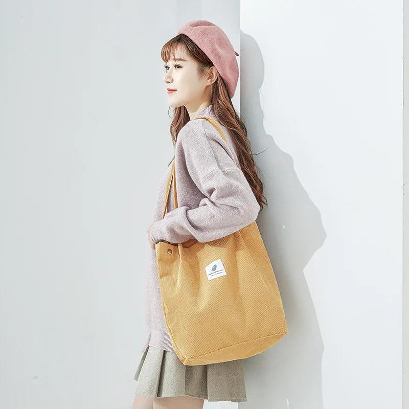 2023 Autumn Women Big Shopping Bag Japanese Corduroy Shoulder Bag Women Cross Body Bag Large Shopping Storage Bag Handbag - IM PERKY Boutique