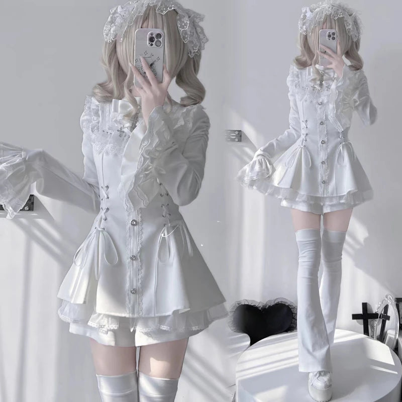 Y2k Aesthetic Lolita Style Bow Dress Shorts Set